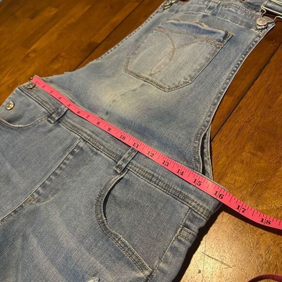 Calvin Klein Girls Distressed Stretch Denim Short Bib Overalls Size L 12/14 - Picture 9 of 11